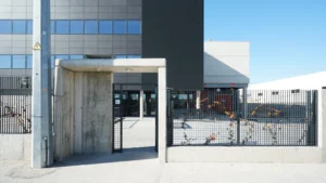 Gated entrance serving a commercial building